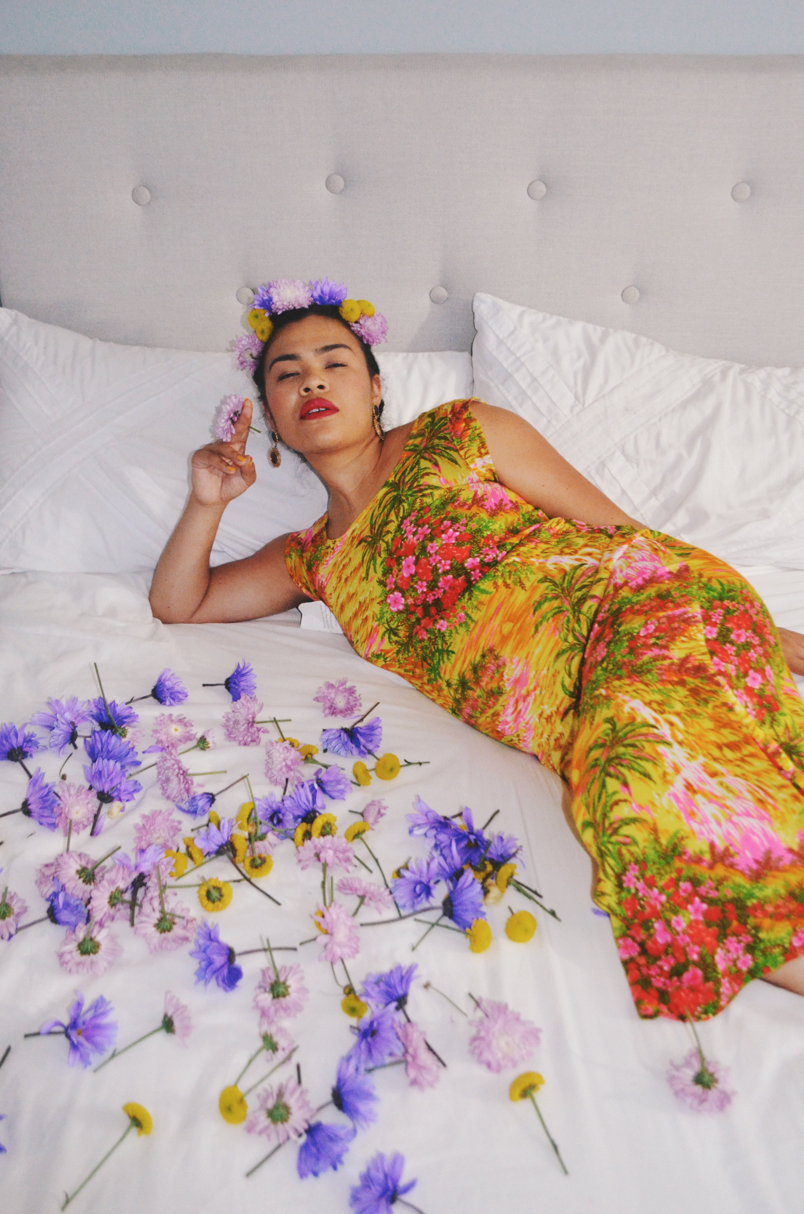 Frida in Bed || Frida Digging Deeper - Self Portrait Series by Lala Lopez