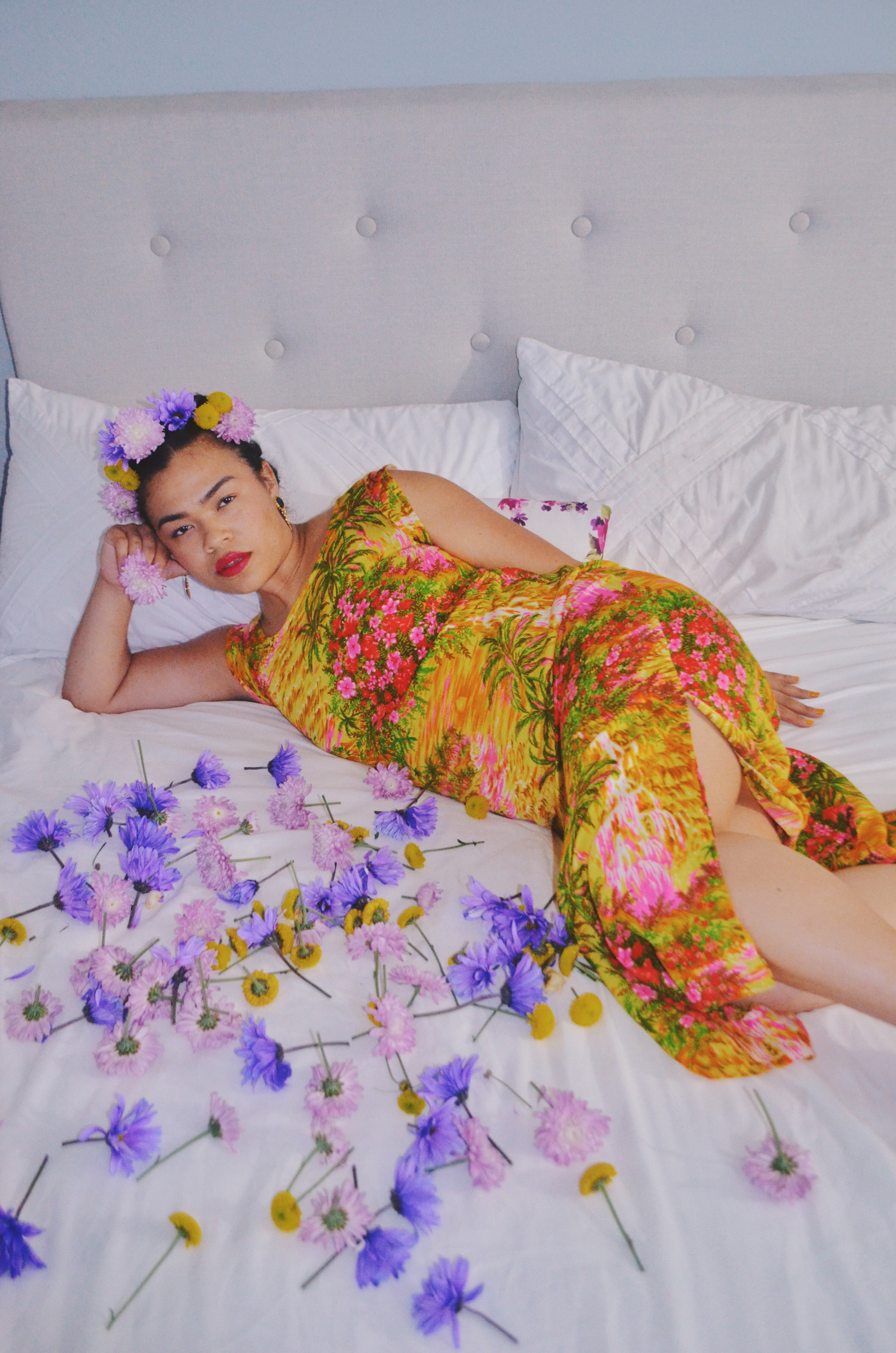 Frida in Bed || Frida Digging Deeper - Self Portrait Series by Lala Lopez